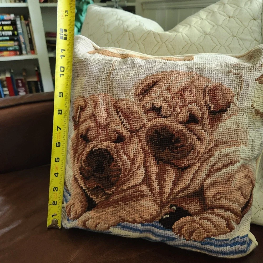 Precious Pair of SHAR-PEI Dogs Needlepoint Pillow 12